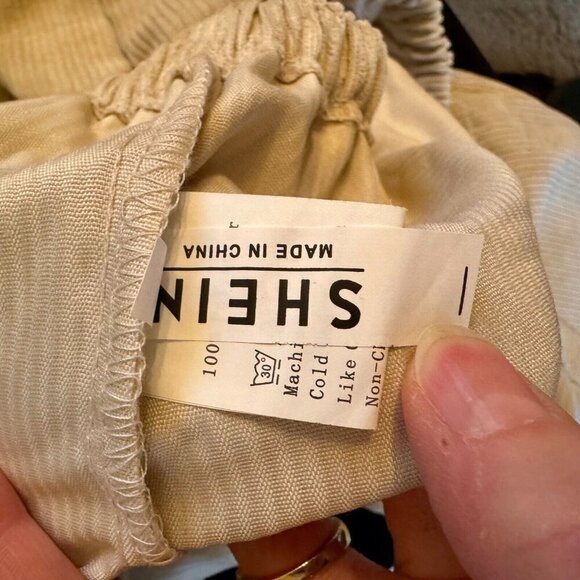 SHEIN Sz M Beige Corduroy Cropped Hooded L/S Jacket Zip Elastic Hem & Sleeves - Picture 6 of 9